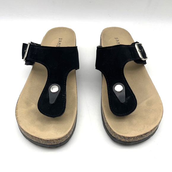 Bamboo Black Faux Suede Platform Thong Flip Flop Sandals Women's Size 7.5 38 - Picture 2 of 16